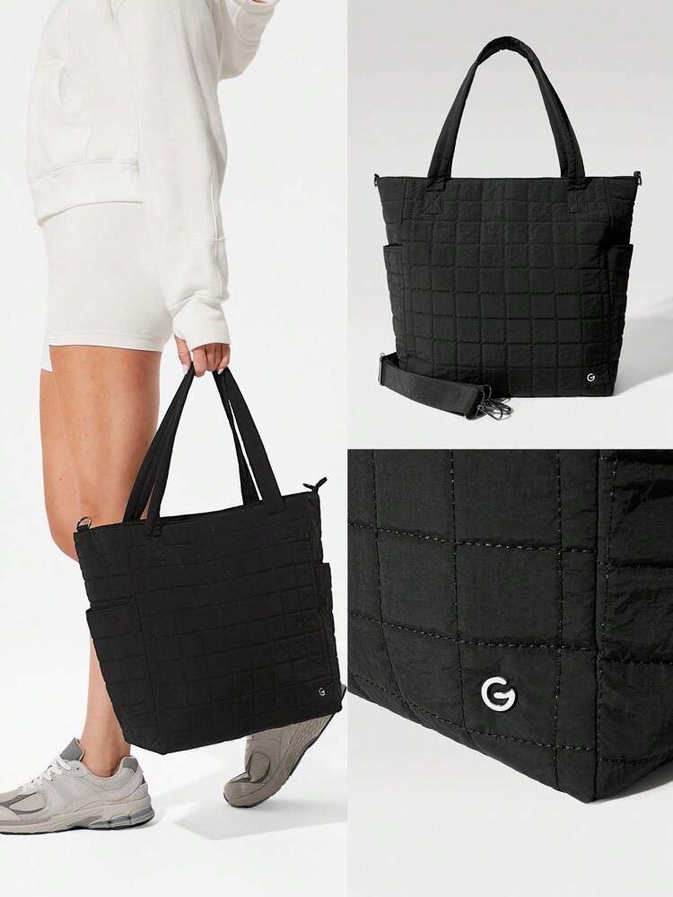 Bolso de 20L impermeable, suave y esponjoso con correas desmontables, de estilo cuadrado acolchado y de cuadrícula, con compartimento para laptop, para uso diario y casual