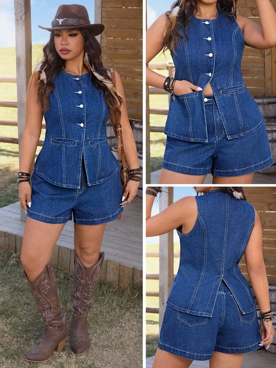 EMERY ROSE Plus Size Women Casual Denim Jacket