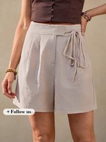 Wildy 美式乡村休闲亚麻短裤，夏季 - 杏色 - 查看 1