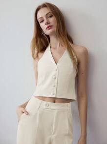 MOTF STUDIO BUTTON UP HALTER WAISTCOAT
