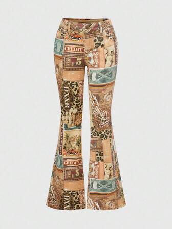 Street Life Y2K Streetwear Sexy Leopard $ Palm Tree All-Over Print Skinny Low Rise Women's Jeans