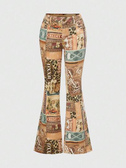 Street Life Y2K Streetwear Sexy Leopard $ Palm Tree All-Over Print Skinny Low Rise Women's Jeans