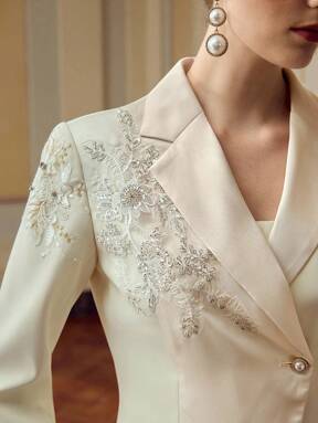ZEYLAH EMBROIDERY APPLIQUES BLAZER JACKET & FLARED LONG PANTS SET