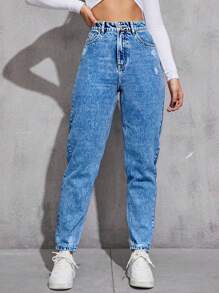 EURMUSE Jeans de tela vaquera casuales de lavado claro y desgastados con silueta entallada para mujer - Lavado ligero - Ver 3