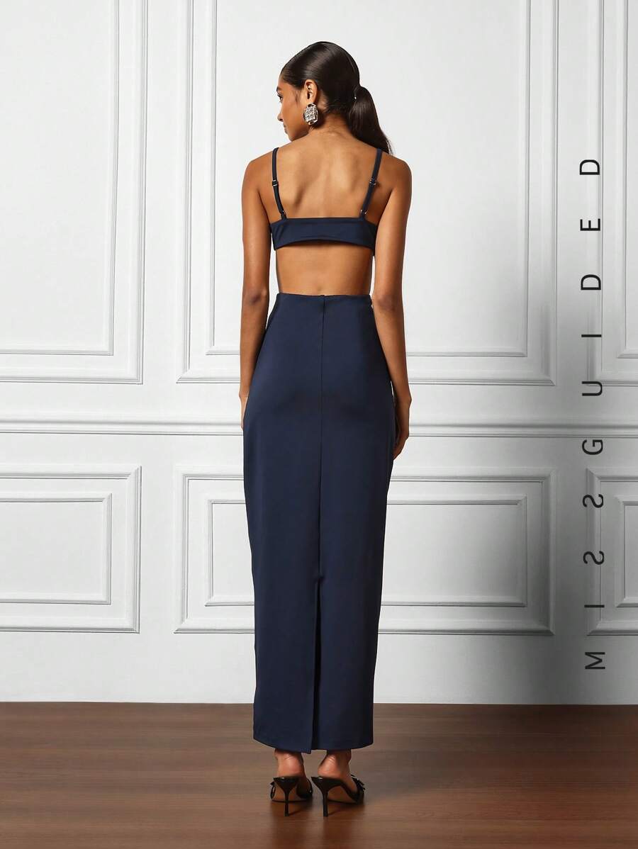 MISSGUIDED Music Festival Cut Out Detail Cami Bodycon Maxi Dress Cute Sundress - Royal Blue - View 1