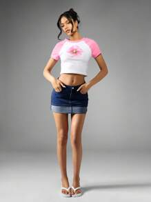 MISSGUIDED Minifalda de mezclilla con dobladillo deshilachado de talle alto, estilo vintage desgastado Y2K para primavera, verano y otoño