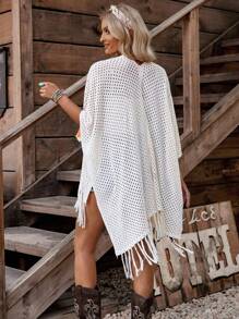 LanaWest Cardigan Casual Feminino de Tricô Aberto Fino com Listras Arco-íris e Vazado - Damasco - Visão 5