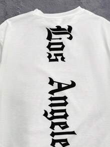 SHEIN 2pcs/Set Tween Boy Summer Casual Graffiti Letter Printed Short Sleeve Round Neck T-Shirt And Elastic Waist Shorts Set, Suitable For Autumn, Spring, Summer, Outdoor, School, Street Shooting, Party And Leisure At Home - Black and White - View 3