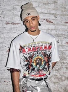 AXEPEAK Urban Street 耶稣十字架图案短袖圆领休闲T恤 - 白色 - 查看 4