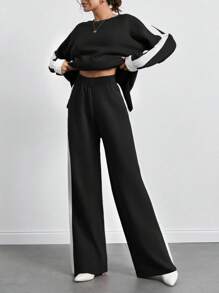 SHEIN Tall Sweater And Pants Two-Piece Set With Raglan Sleeve - Black and White - View 3