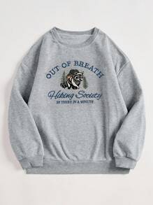 INAWLY Out Of Breath Hiking Society Embroidered Sweatshirt, Funny Hiking Crewneck, Raccoon Trash Panda Shirt, Nature Lover Sweater,2025 Raccoon Letter Cute Print Women's Sweatshirt With Fleece Autumn And Winter New Style Pullover Fall - Grey - View 2
