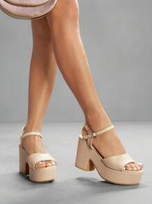 CUCCOO SZL Giày sandal quai mắt cá chân bằng da PU màu đen thời trang dành cho nữ, đế xuồng đế xuồng thoải mái thích hợp cho đi làm, hẹn hò, tiệc tùng, đám cưới, ngày lễ tình nhân - Màu be - Xem 4