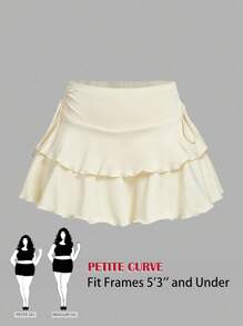 SHEIN PETITE CURVE Falda pastel de unicolor con detalle de cordón y pliegue - Albaricoque - Ver 1