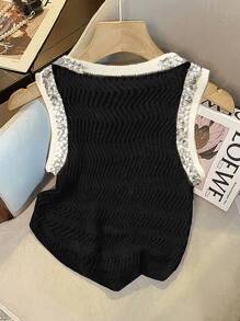 EMERY ROSE New Style Women's Solid Color Elegant Versatile Minimalist Fashion Knit Tank Top - Black - View 2