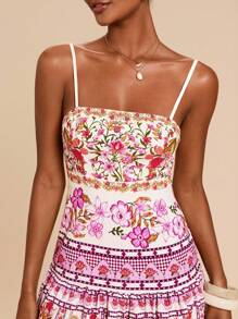 Travachic Boho Midi Dress With Floral Plant Print And Flared Hem For Summer Floral Summer Vacation - Multicolor - View 7