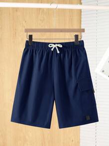 SHEIN Teenager Jungen Cargo Taschen Lässig Shorts, Streetwear Punk Rock Sportlich geeignet für Frühling Sommer Veranstaltungen, Partys, Musikfestivals Blaue Cargo Shorts Navy Blaue Cargo Shorts - marineblau - Übersicht 2