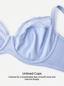 LUVLETTE 加全覆盖支撑透气钢圈网眼蕾丝优雅蓝色迷你文胸性感内衣 - 紫色 - 查看 9