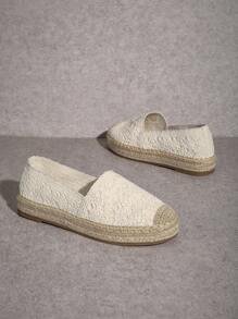 SHUZIA 女士时尚休闲舒适网眼蕾丝镂空圆头平底鞋 - 米色 - 查看 4