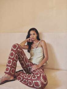 Nöista This Light Green Camisole Top Features Thin Straps Connected By A Knot At The Front Center, Creating A Soft Drape And Relaxed Fit. Its Pastel Shade And Gentle Silhouette Make It Ideal For Summer Outfits, Cute Summer Tops, Plus Size Summer Clothes, And Versatile Women's Summer Clothes. - Green - View 10