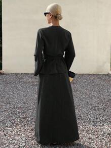 Livesso Women's Lace-Up Waist Top And Fish Tail Skirt 2pcs Set, Summer - Black - View 2