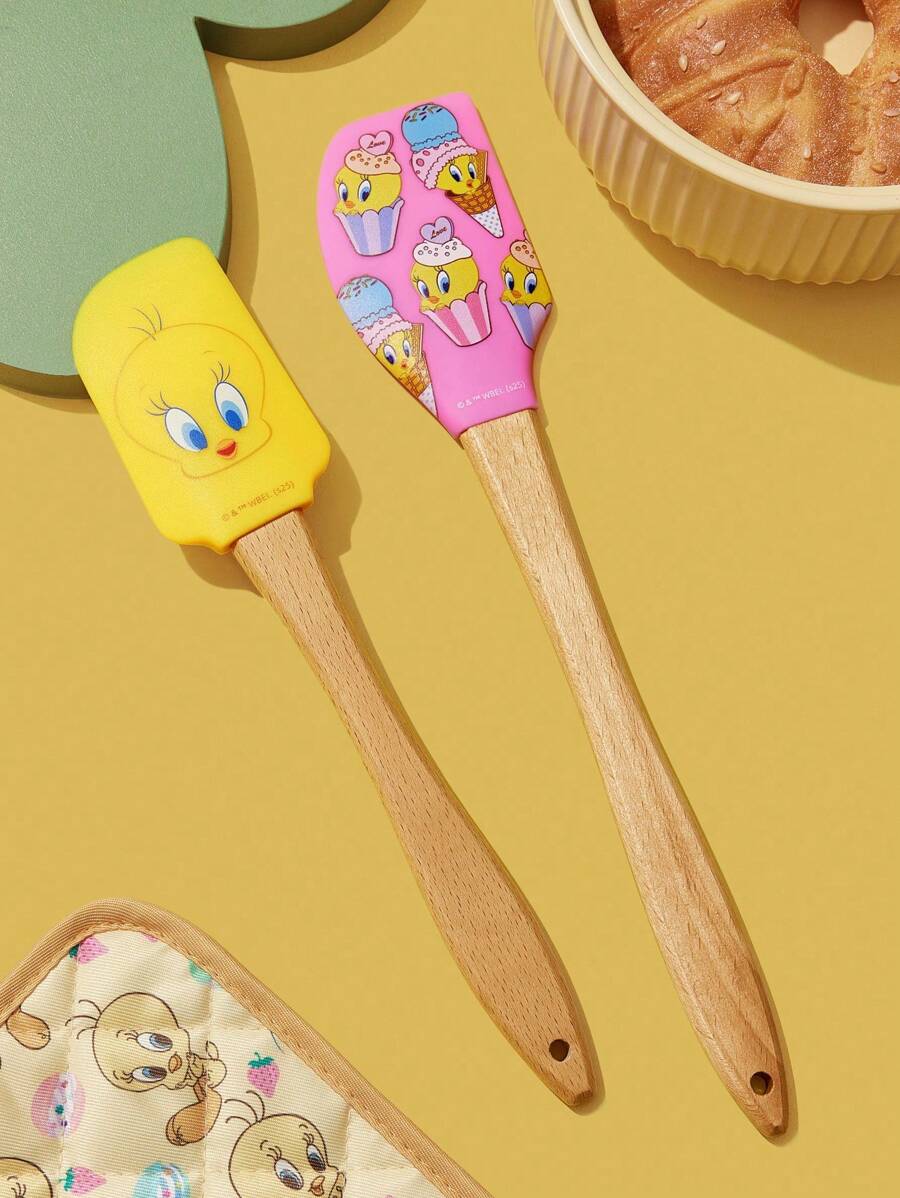 LOONEY TUNES X SHEIN 2 件硅胶刮刀烘焙工具长柄抹刀奶油蛋糕 - 彩色 - 查看 1