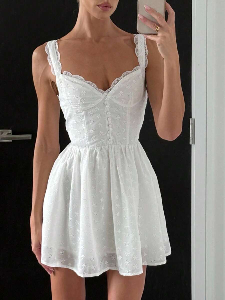 Strévra 女士蕾丝紧身腰荷叶边迷你连衣裙