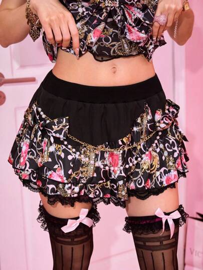 J-Fashion Himekaji Shibuya Style Sexy Fragrance Chain Butterfly Graphic Mini Skirt For Women