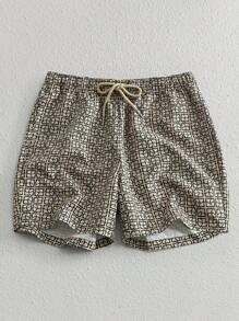 HIMLAND Set de 2 pantalones cortos casuales de cintura media con cordón y pierna recta para hombres
