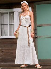 LanaWest Women's Mid-Length Floral Print Dress, Fashionable For Summer - Apricot - View 3