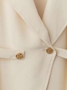 EMERY ROSE Women's Solid Color Lapel NeckLong Sleeve Metallic Button Design Elegant Blouse Fall Cloth For Women - Apricot - View 4