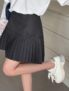 Dazy Kids 少女百褶迷你裙，宽松休闲校服，秋季款 - 藏蓝色 - 查看 1