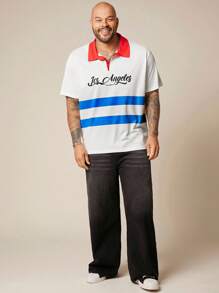 EASEVO Plus Size Men's Casual Striped Short Sleeve White Polo Shirt, Suitable For Summer - White - View 4