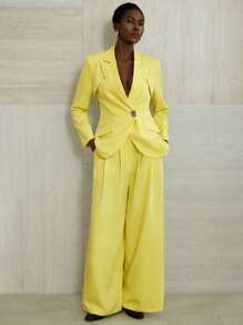 Aveloria Modichic Professional Officer Style Asymmetrical Asymmetric Metal Buttonhole Lapel Backless Double-Layer Blazer And Wide Leg Suit Pants Set Fall Cloth For Women