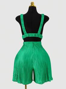 Maweii Combinaison à fines bretelles couleur unie pour femme en grande taille, idéale pour les vacances et les tenues décontractées. Combinaison sexy pour les vacances d'été à la plage, style bohème. Tenue pour les fêtes des fiertés, les vêtements de style occidental, les tenues d'anniversaire, de enterrement de vie de jeune fille, de concert, de club - Vert - Voir 2