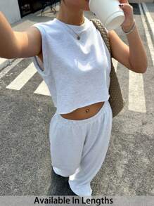 SHEIN Tall CURVE 2pcs/Set Plus Size Women Casual Solid Color Round Neck Vest And Pants Set