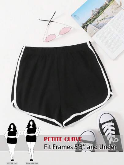 SHEIN PETITE CURVE 大码纯色简约时尚短裤，适合夏季