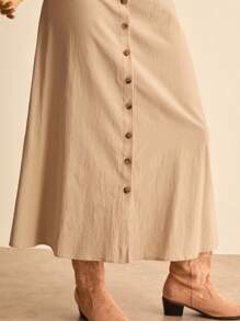 SHEIN VCAY Große Größen einfarbiger Knopf-Vorderseite Lässig Urlaubs-Rock, Khaki-Rock, Cowgirl-Rock, asymmetrischer Rock, Knopf-Down-Rock, Rückkehr zur Schule Herbst Lehrerin Schule Lehrerin Country Konzert Western Boho Rave Vintage 2000er Jahre Stil Herbst Große Größen Country Old Money Bohemian Lässig Herbst - Aprikosenfarben - Übersicht 6