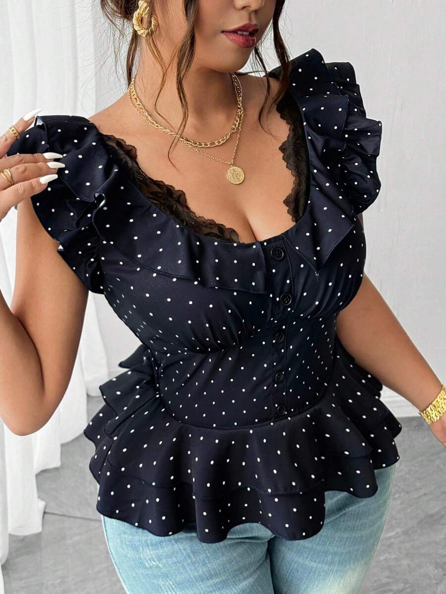 SHEIN Unity Sexy Off-The-Shoulder Lace Backless Blouse, Going Out/Vacation Tops - Navy Blue - View 1