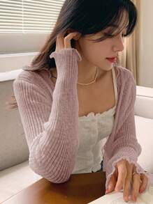 DAZY 女式碎花白色半透明休闲开衫 秋冬 - 粉色 - 查看 4