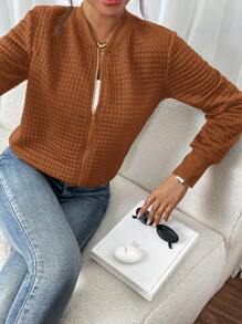 SHEIN Frenchy 女士秋冬休闲纯色长袖短款拉链夹克