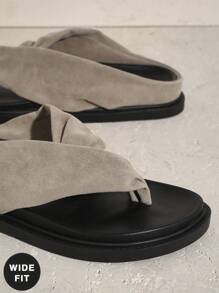 SHUZIA Damen Weit geschnittene Slipper Sandalen mit dickem Boden, bequem für den Alltag, Outdoor, Wildleder, grau - Hellgrau - Übersicht 5