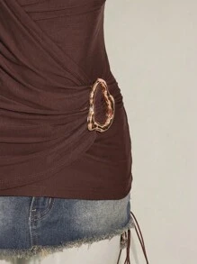 SHEIN ICON Damen Wasserfallausschnitt Metallbesatz Offener Rücken Neckholder Top Braun Neckholder Top Braun Wasserfallausschnitt Top Braun Top Braun Kleidung