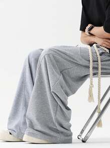 Manfinity EZcore 男士松紧腰抽绳宽松休闲夏季时尚运动裤灰色宽松运动裤阔腿运动裤男士宽松运动裤超大码运动裤