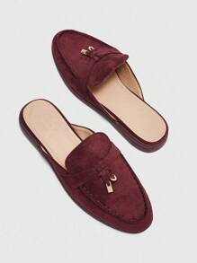 CUCCOO BIZCHIC Sepatu Flat Slip-On Beludru Burgundy, Sepatu Mule Kasual Nyaman Cocok Untuk Bepergian, Aktivitas Luar Ruangan, Belanja, Kerja, Pemakaian Sehari-hari, Serbaguna Sebagai Sepatu Musim Semi Natal - Burgundy - View 3