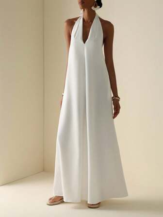 Vesra 女式 V 领无袖连体裤（带口袋）