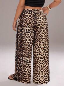 Rustia 大码休闲豹纹阔腿裤 - 彩色 - 查看 7
