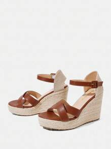 Styleloop Damsandaler med vävda platåklackar, lämpliga för fest, bröllop, vardagskläder, semester - Brun - Visa 3