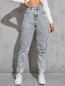 EURMUSE Women's Light Wash Ripped Tapered Casual Denim Jeans - Light Grey - View 3