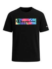 Champion Áo thun nam tay ngắn in chữ thường ngày mùa hè - Màu xanh hải quân - Xem 4