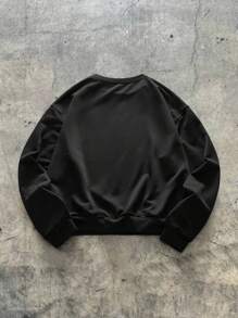 AXEPEAK Sudadera de cuello redondo informal con parches y contraste de colores para hombres de talla grande, para otoño e invierno